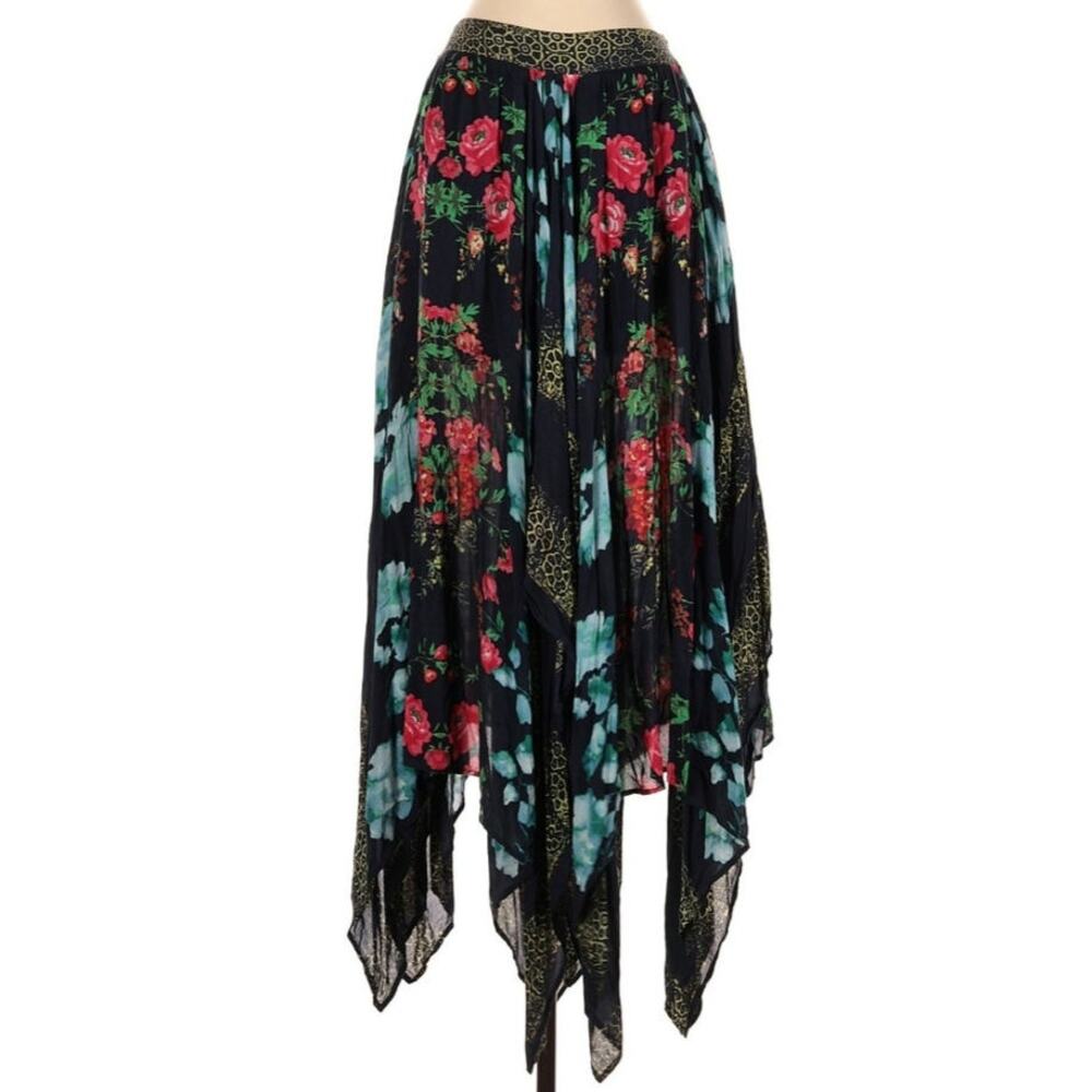 Free People Navy Floral Asymmetrical Handkerchief Skirt - Picture 2 of 5